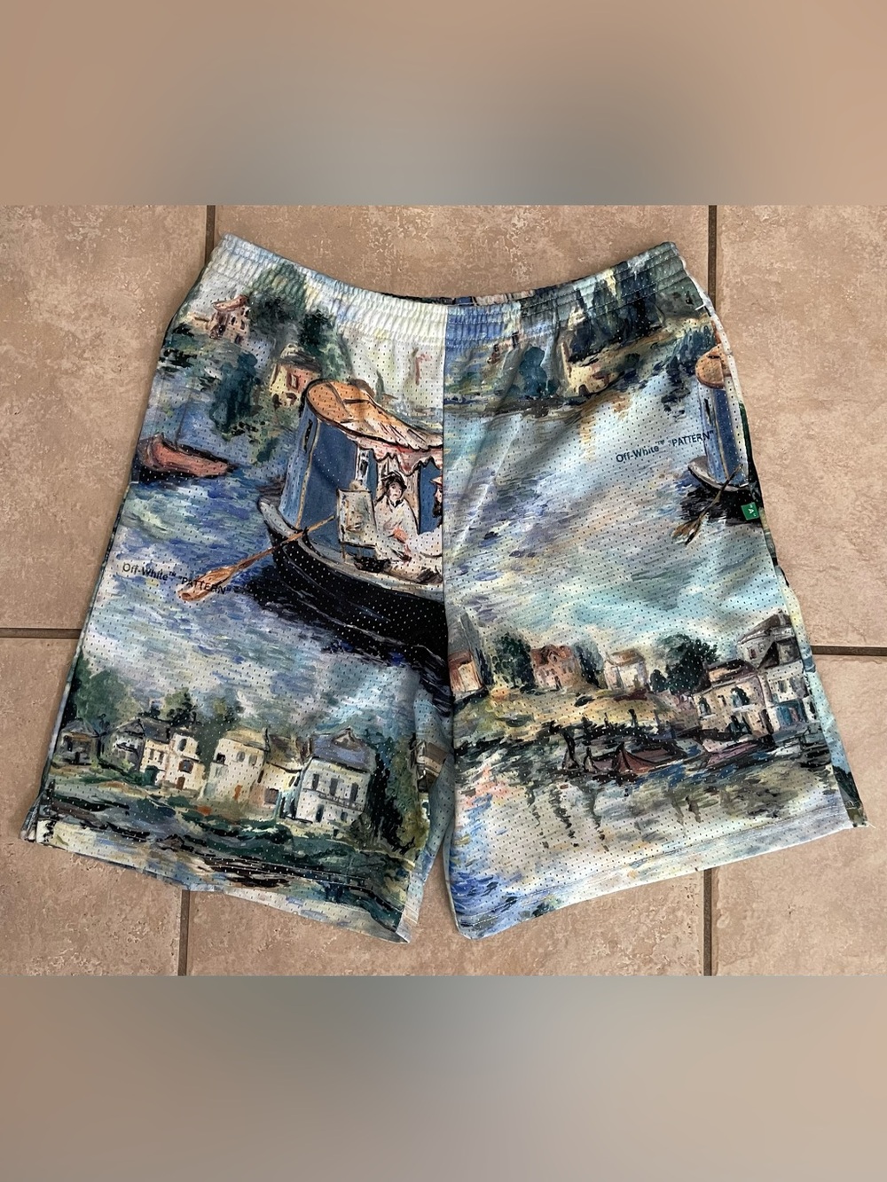 OFF-WHITE c/o Virgil Abloh SS19 Lake Print Men’s Mesh Shorts, Size L